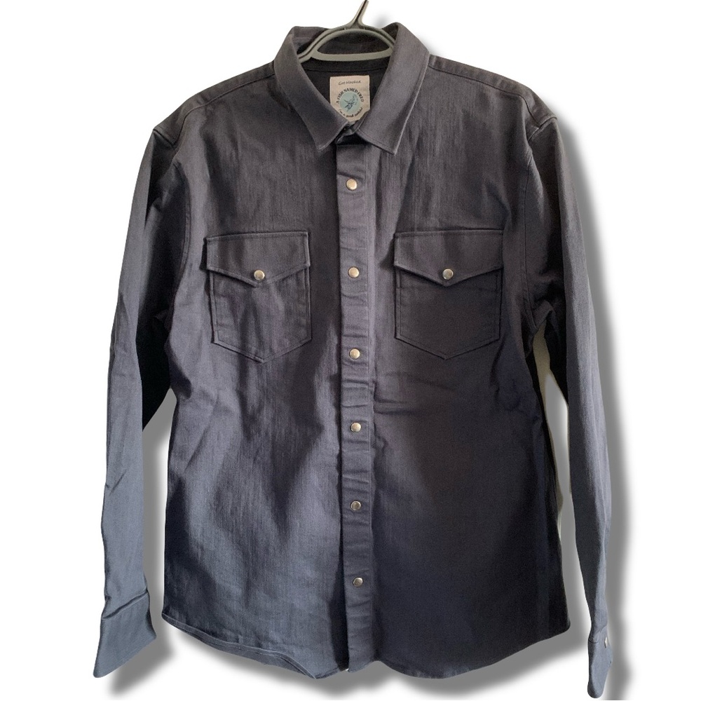 A Fish Named Fred Canvas Snap Button Up Overshirt Navy Size Medium